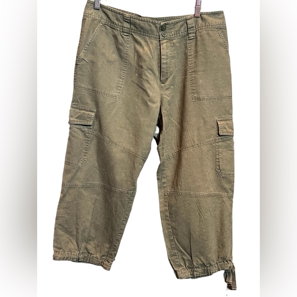 Green light weight lien and cotton blend cargo pants
